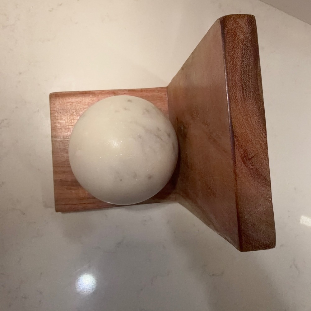 Marble & Wood Single Modern Bookend NEW Sturdy Heavy Simple Minimalist Bookish - Picture 9 of 11